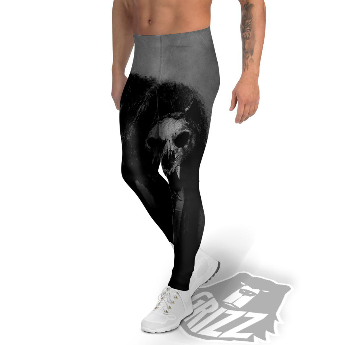 Wolf Black Demon Print Men's Leggings-grizzshop