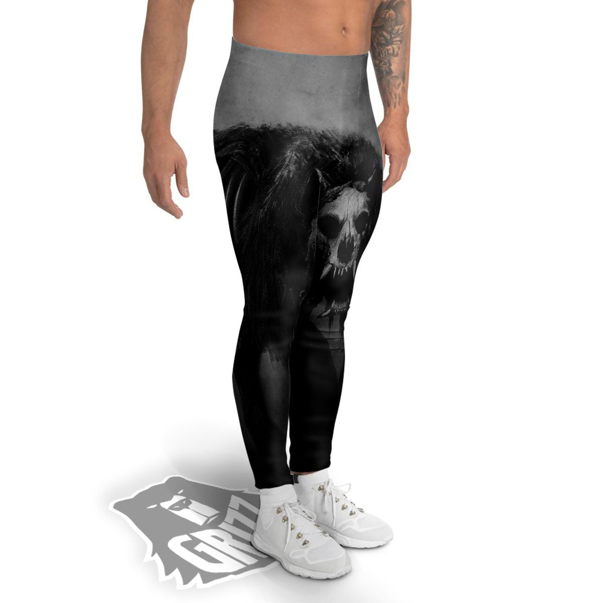 Wolf Black Demon Print Men's Leggings-grizzshop