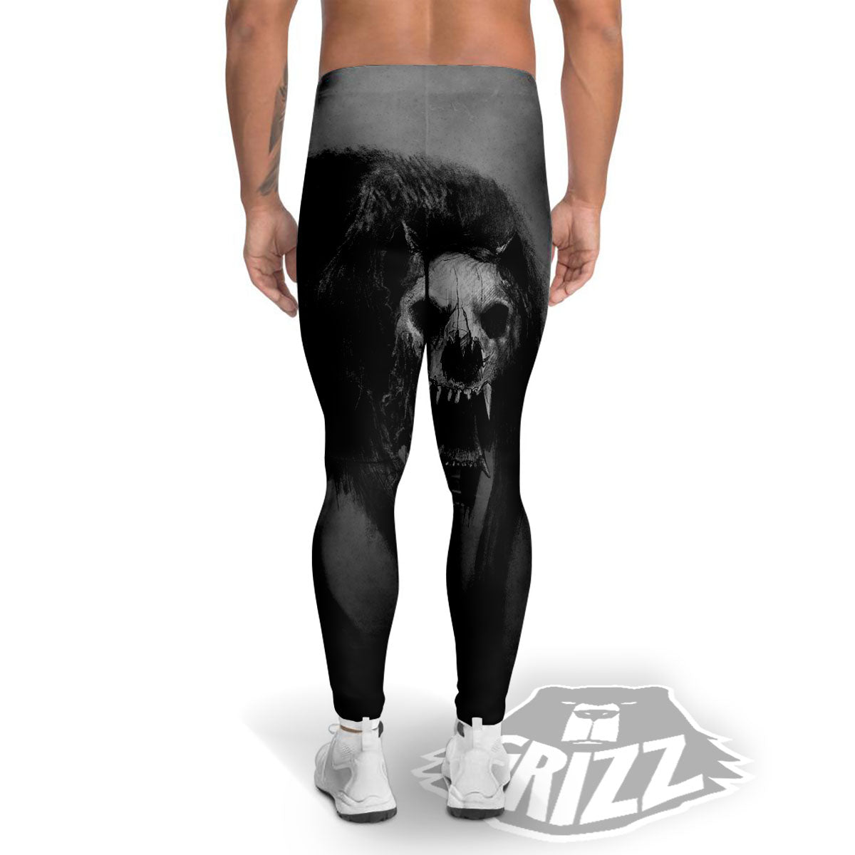 Wolf Black Demon Print Men's Leggings-grizzshop