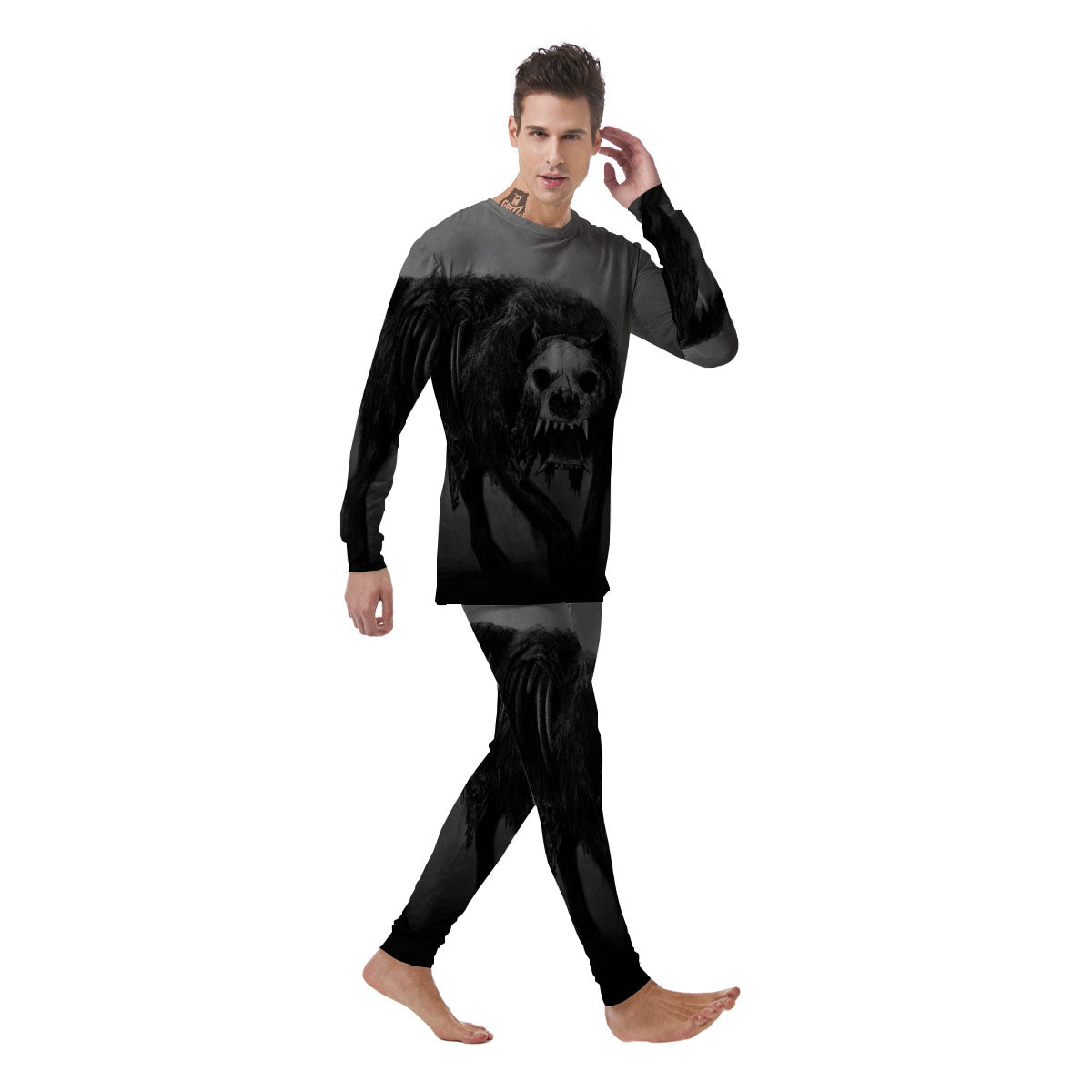 Wolf Black Demon Print Men's Pajamas-grizzshop