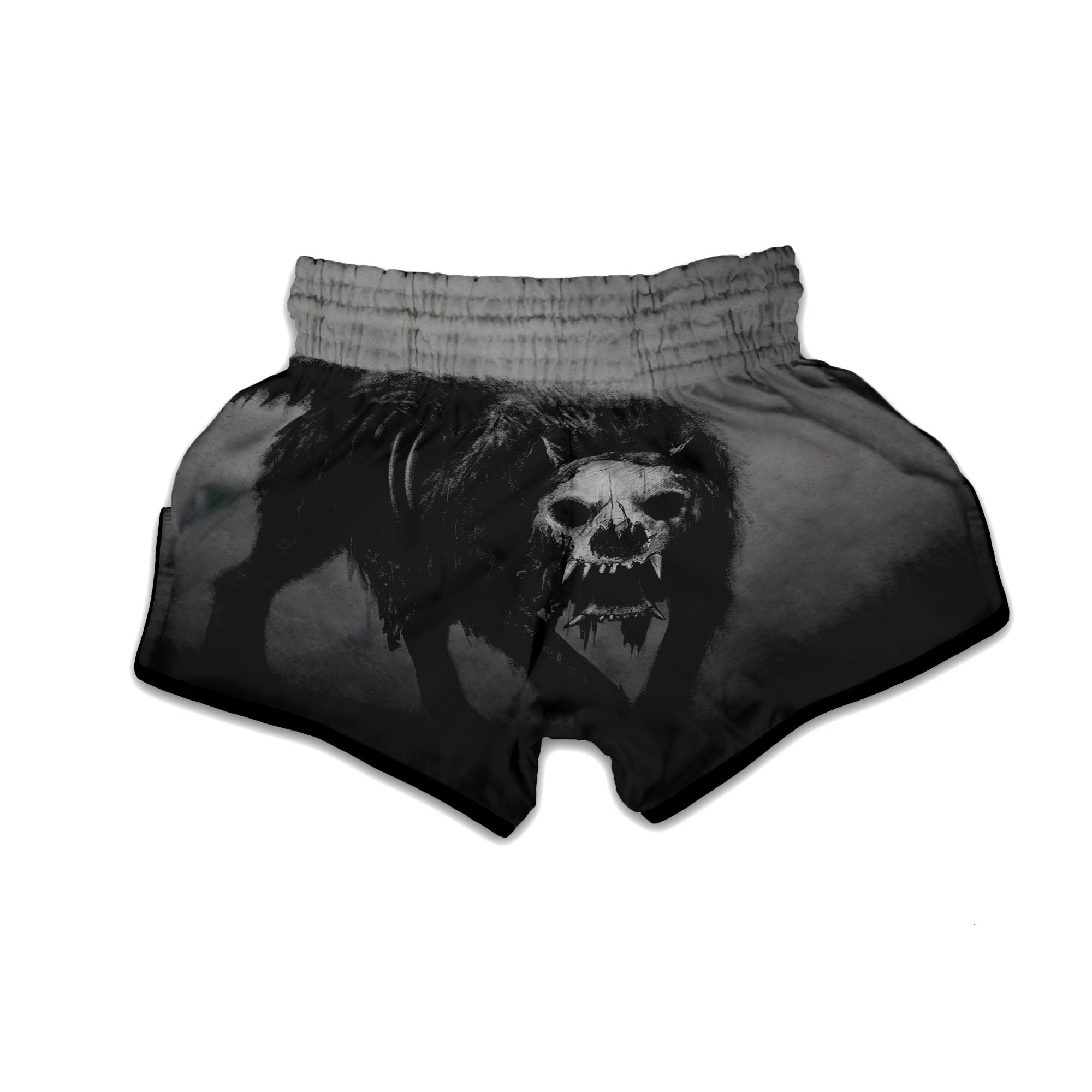 Wolf Black Demon Print Muay Thai Boxing Shorts-grizzshop