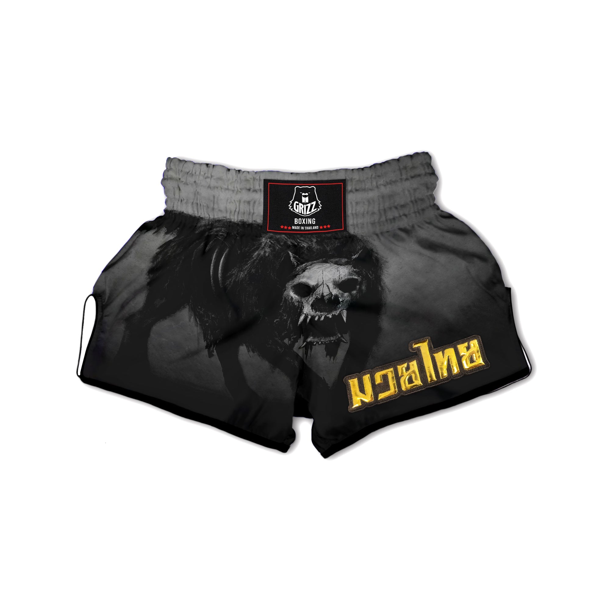 Wolf Black Demon Print Muay Thai Boxing Shorts-grizzshop