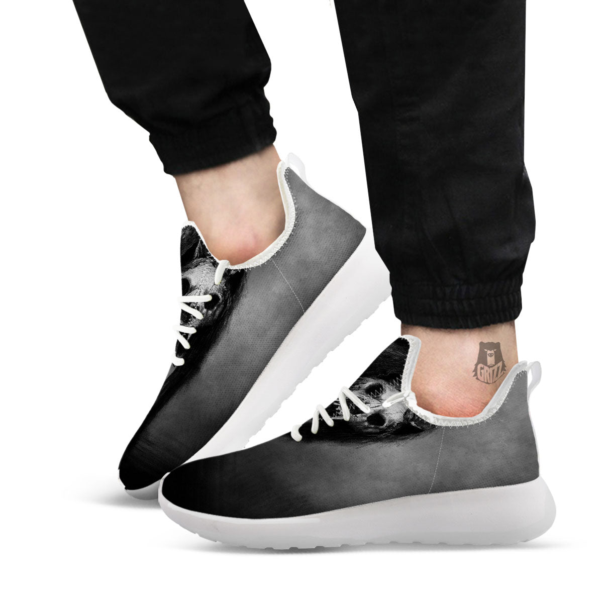Wolf Black Demon Print White Athletic Shoes-grizzshop