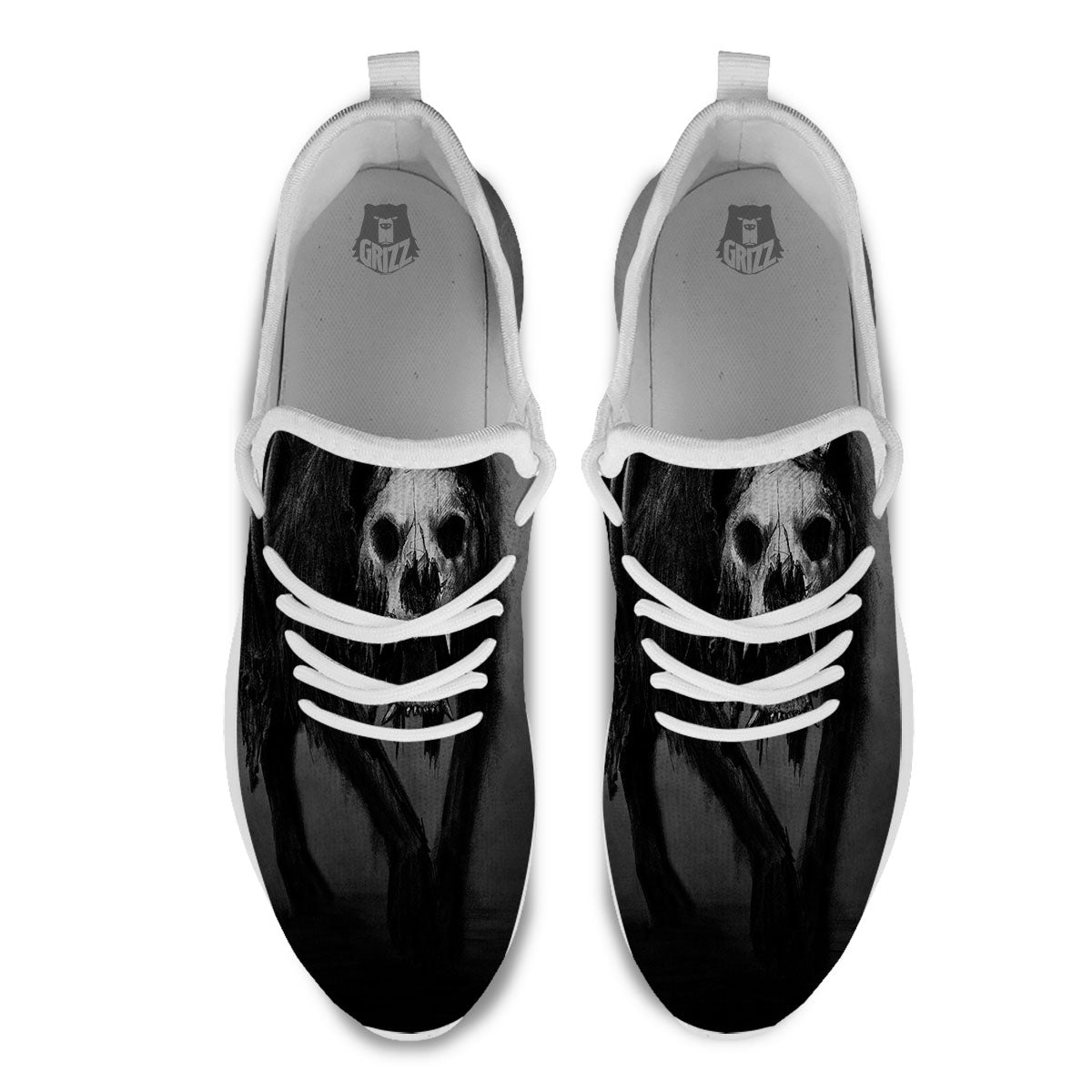 Wolf Black Demon Print White Athletic Shoes-grizzshop