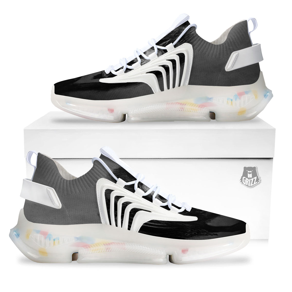 Wolf Black Demon Print White Gym Shoes-grizzshop
