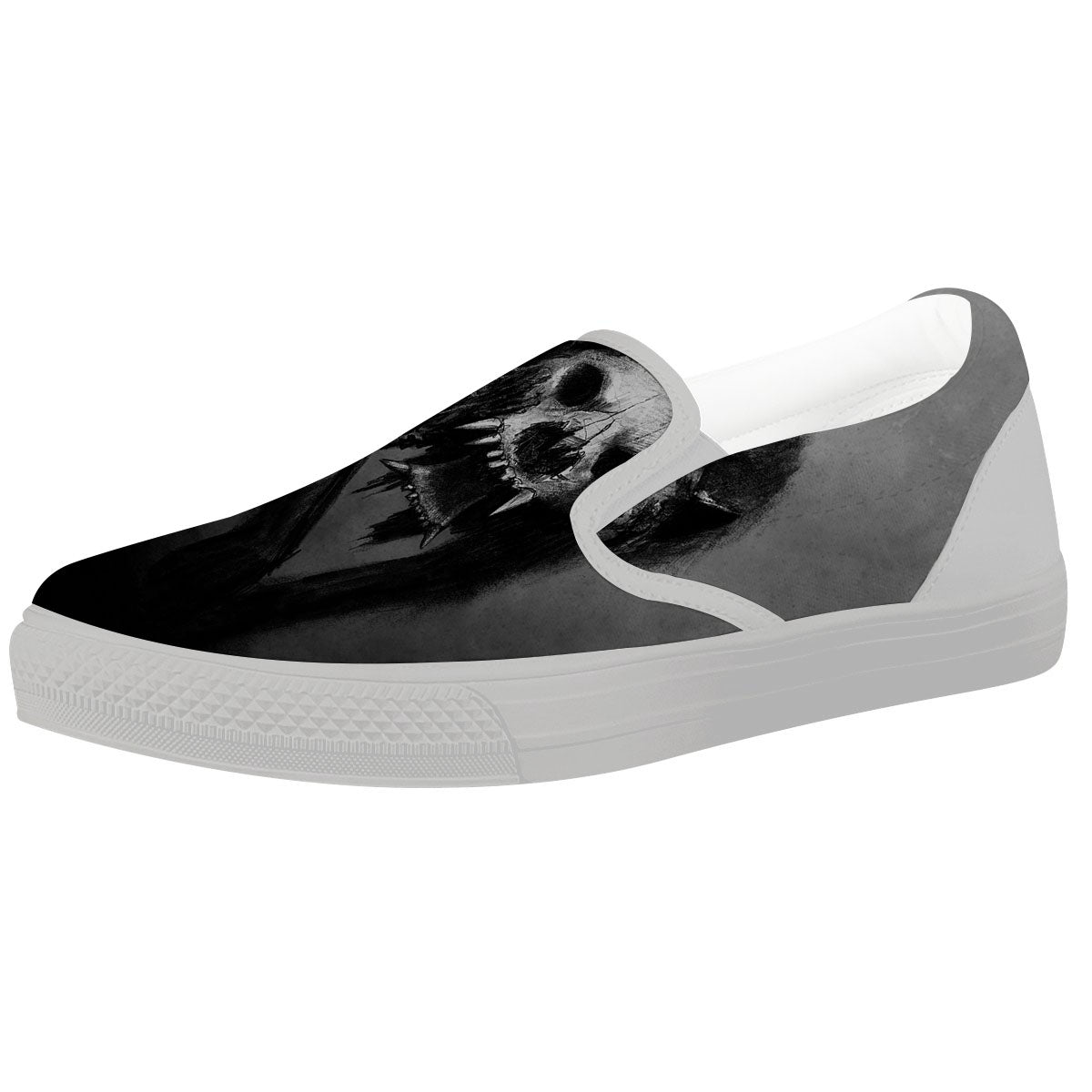 Wolf Black Demon Print White Slip On Shoes-grizzshop