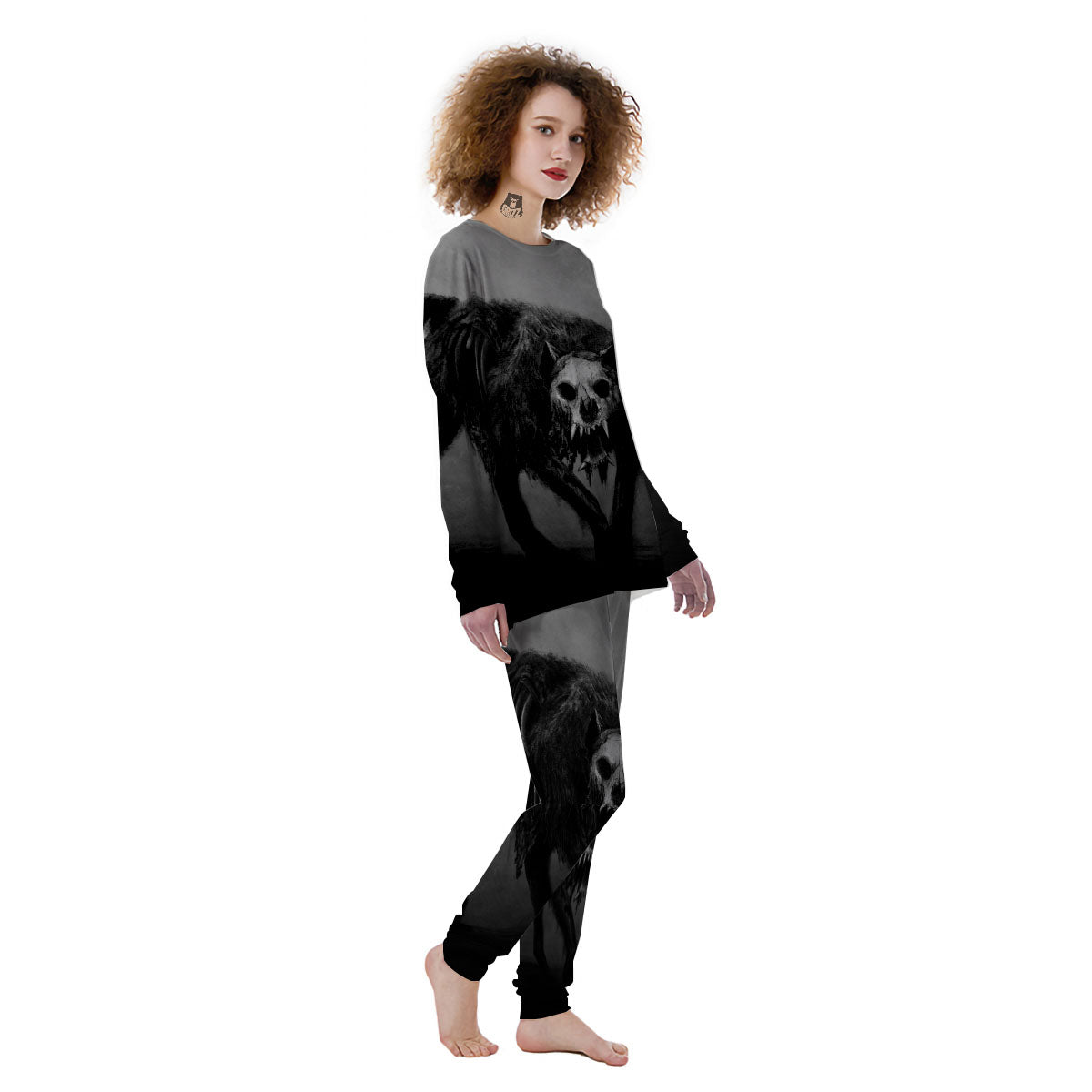 Wolf Black Demon Print Women's Pajamas-grizzshop