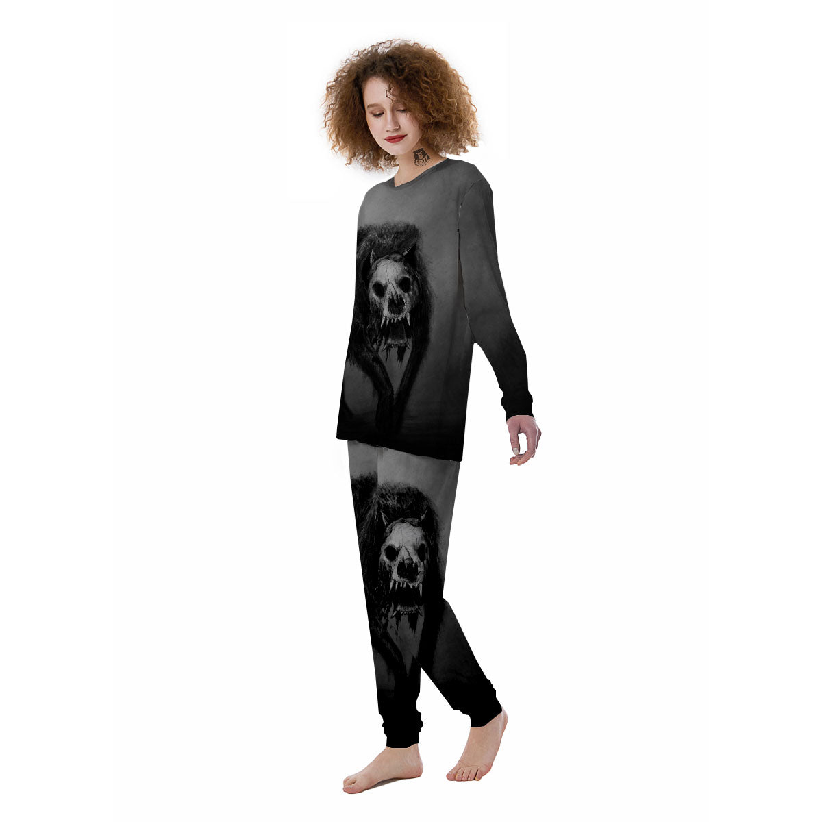 Wolf Black Demon Print Women's Pajamas-grizzshop