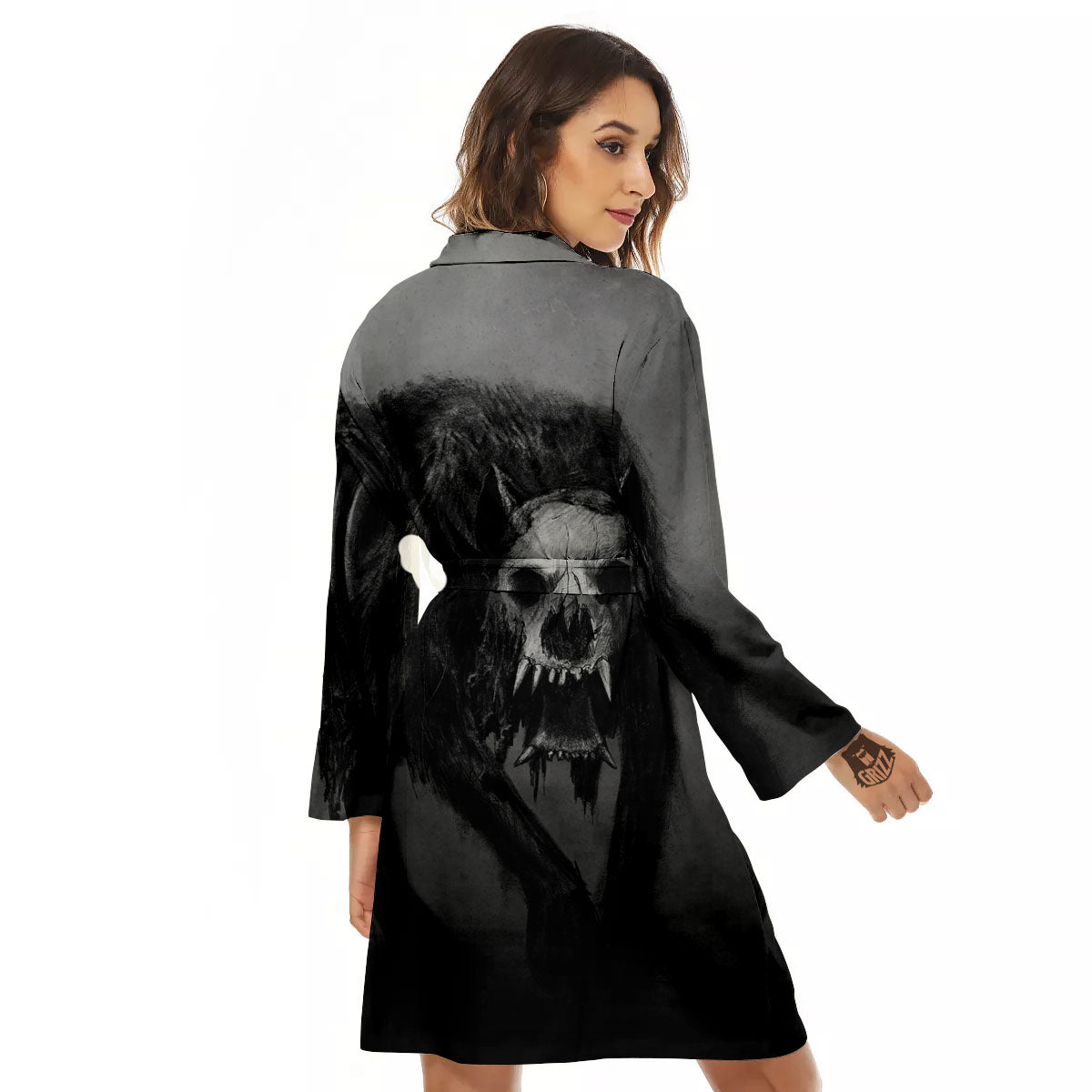 Wolf Black Demon Print Women's Robe-grizzshop