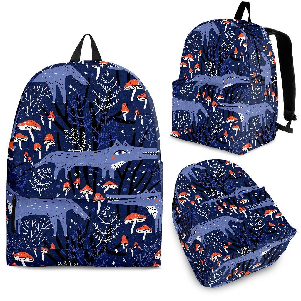 Wolf Cartoon Pattern Print Backpack-grizzshop