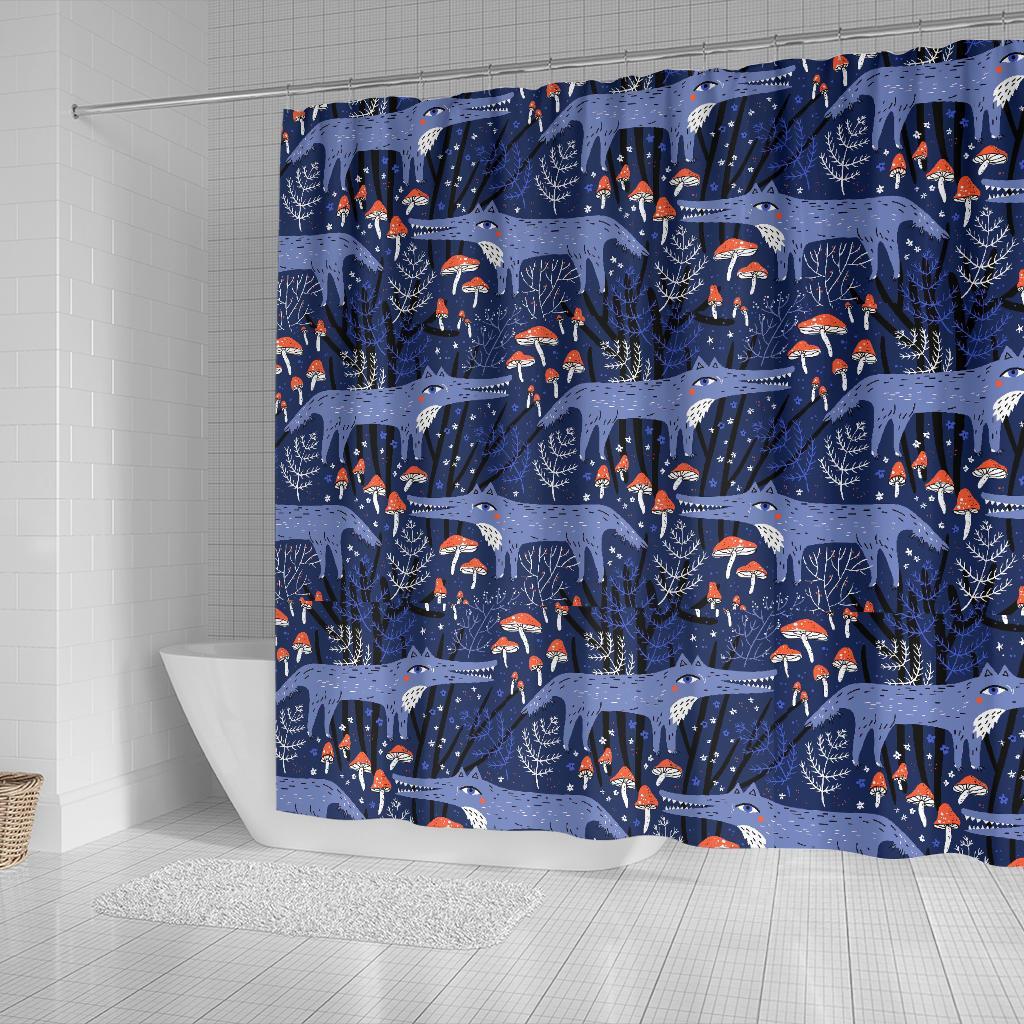 Wolf Cartoon Pattern Print Bathroom Shower Curtain-grizzshop