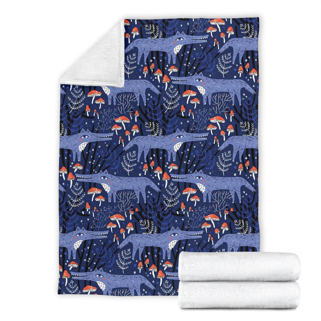 Wolf Cartoon Pattern Print Blanket-grizzshop