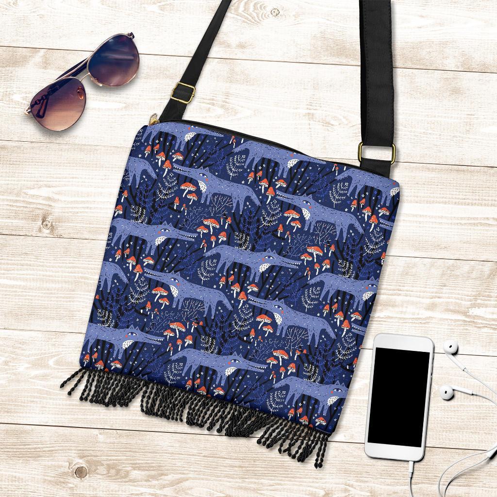 Wolf Cartoon Pattern Print Crossbody bags-grizzshop