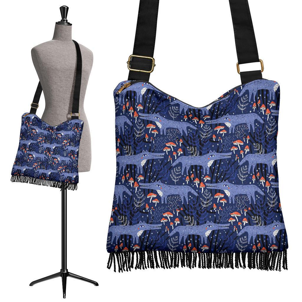 Wolf Cartoon Pattern Print Crossbody bags-grizzshop