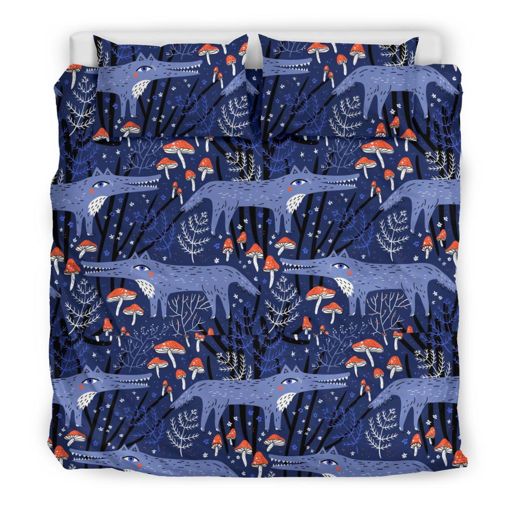 Wolf Cartoon Pattern Print Duvet Cover Bedding Set-grizzshop