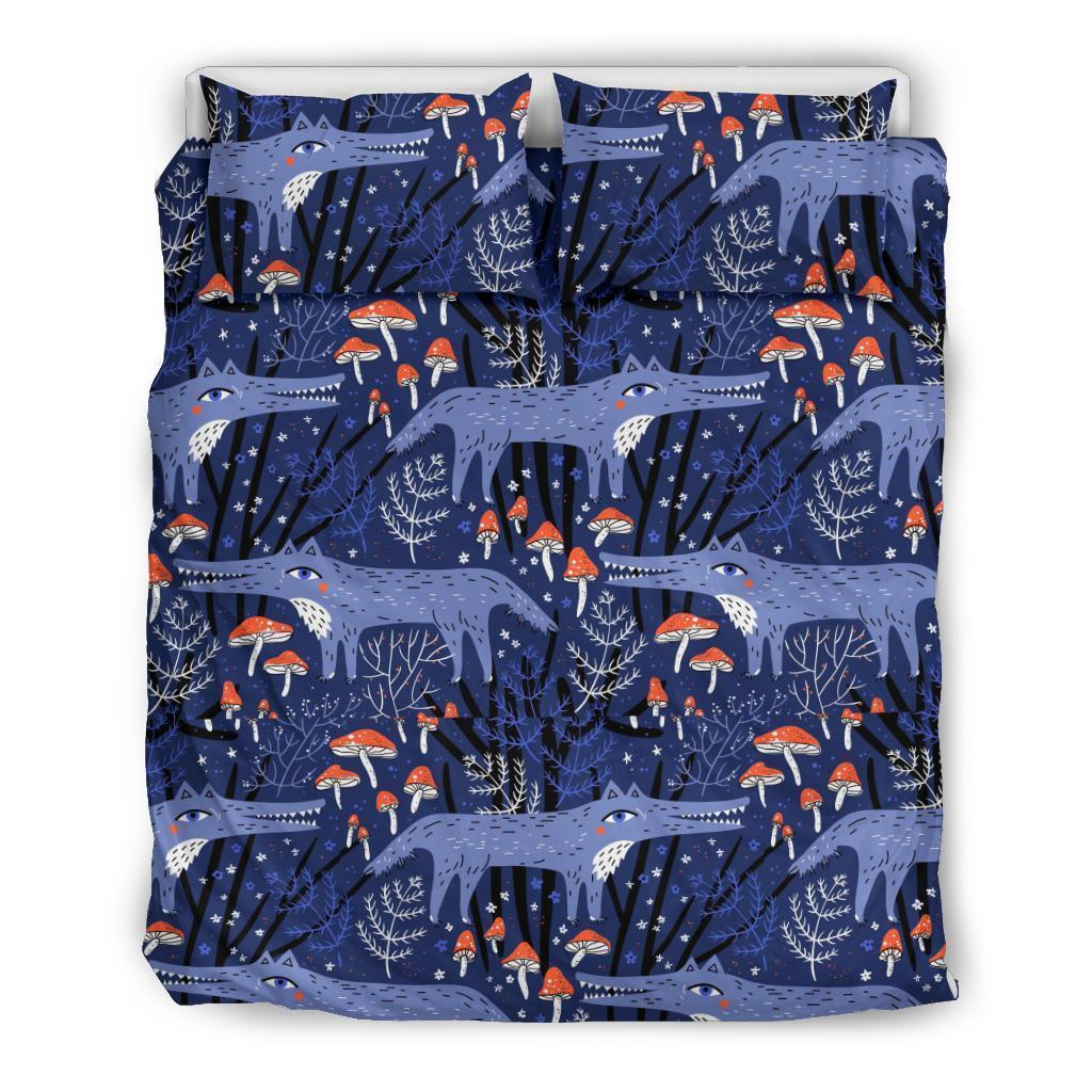 Wolf Cartoon Pattern Print Duvet Cover Bedding Set-grizzshop