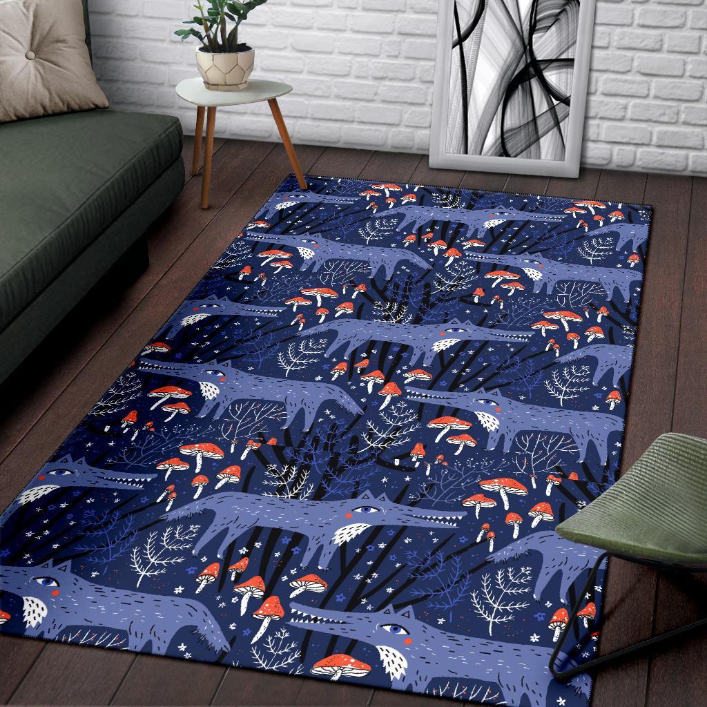 Wolf Cartoon Pattern Print Floor Mat-grizzshop