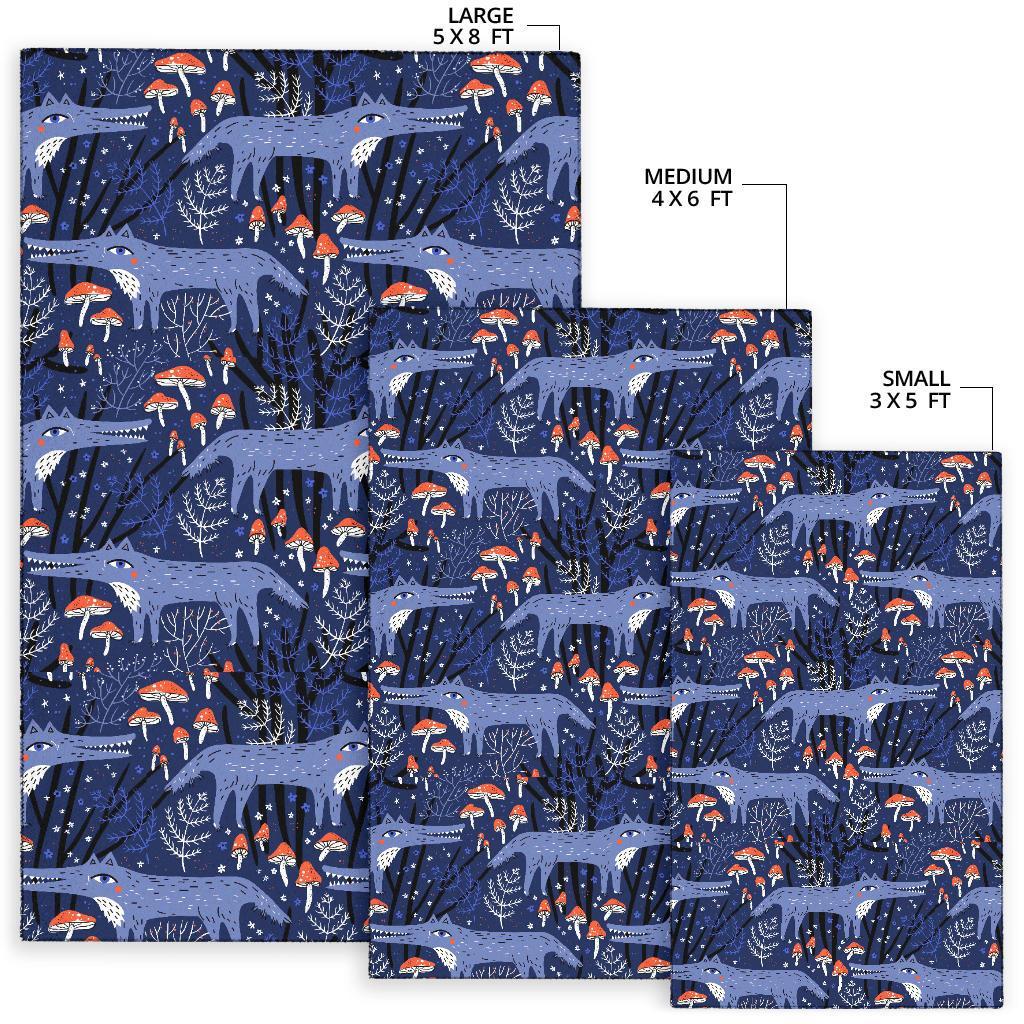 Wolf Cartoon Pattern Print Floor Mat-grizzshop