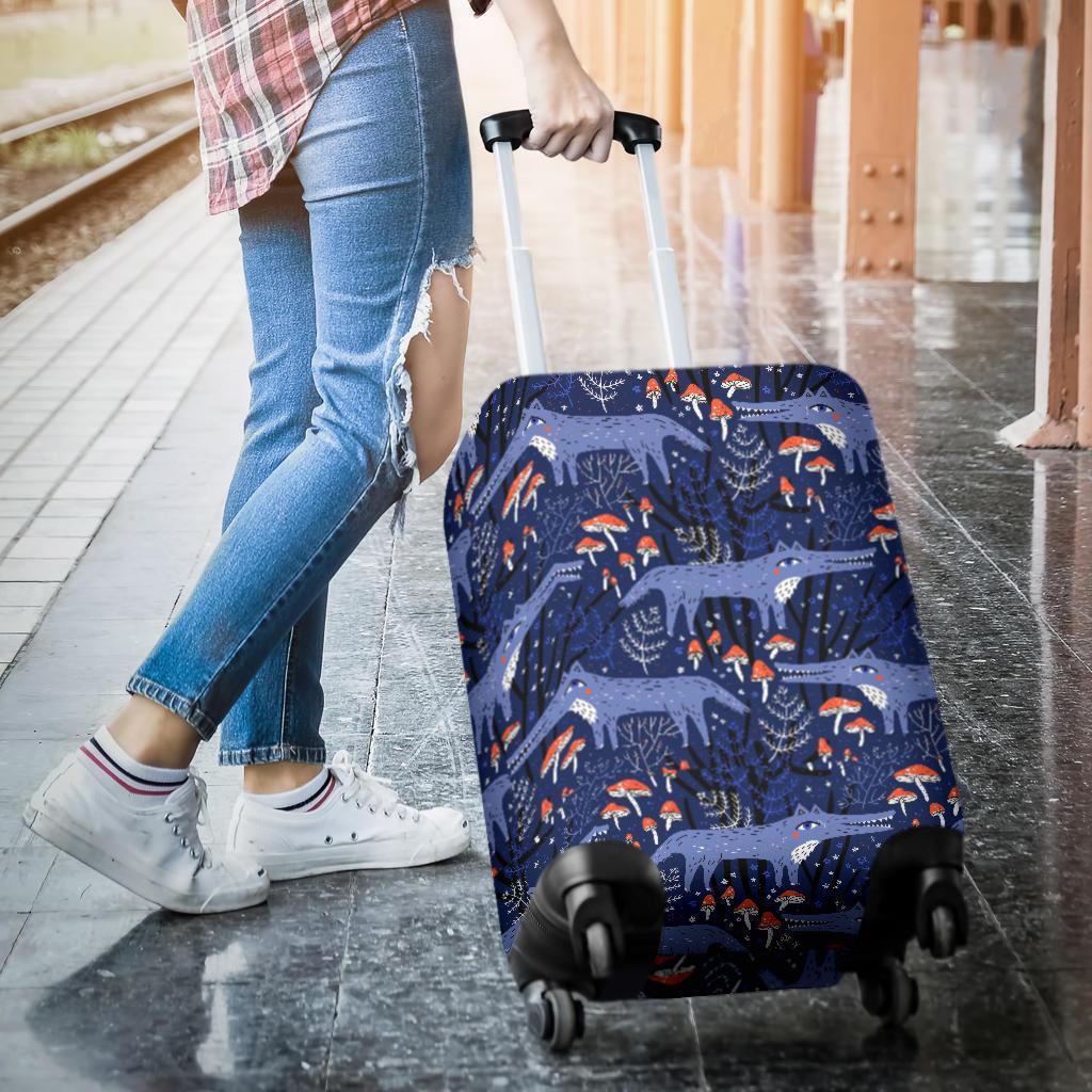 Wolf Cartoon Pattern Print Luggage Cover Protector-grizzshop