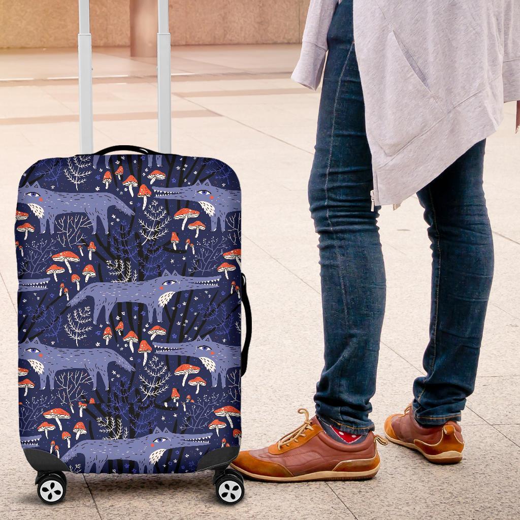 Wolf Cartoon Pattern Print Luggage Cover Protector-grizzshop