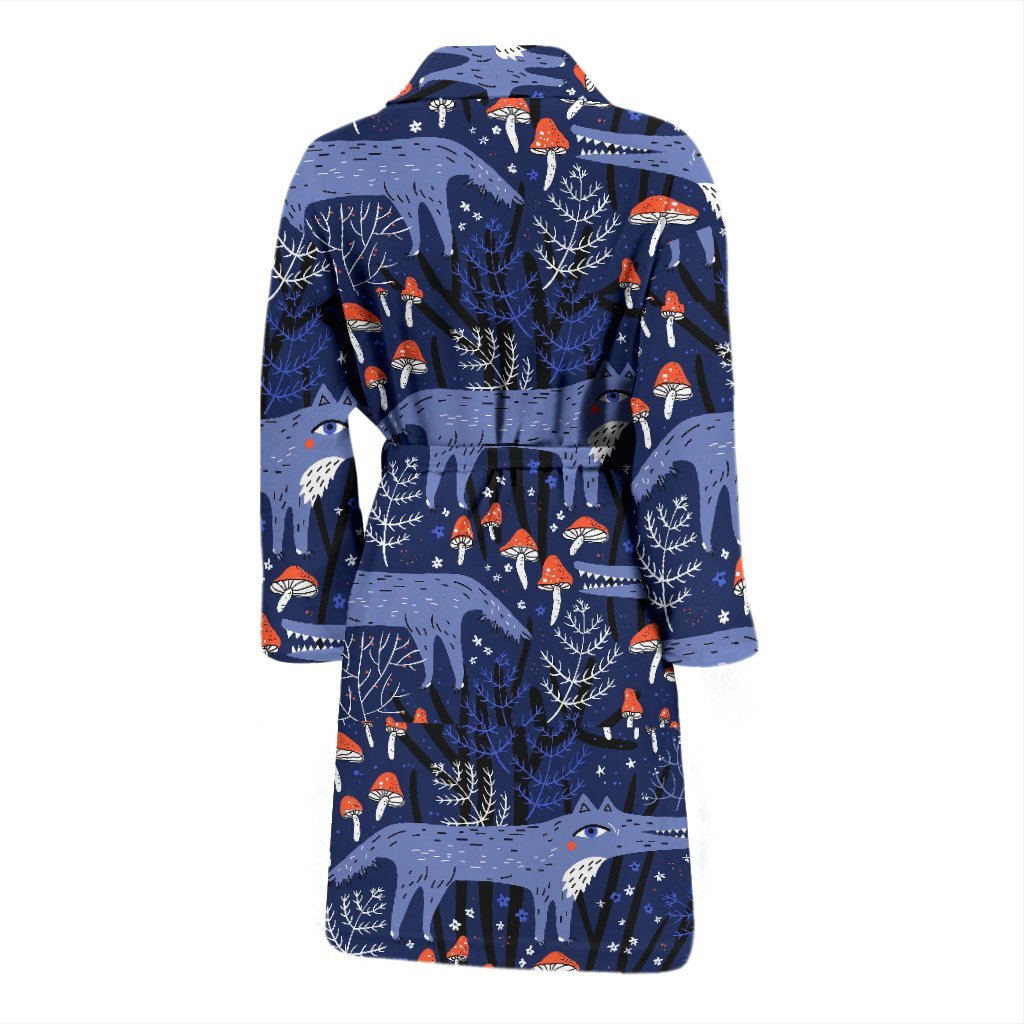 Wolf Cartoon Pattern Print Men Long Robe-grizzshop