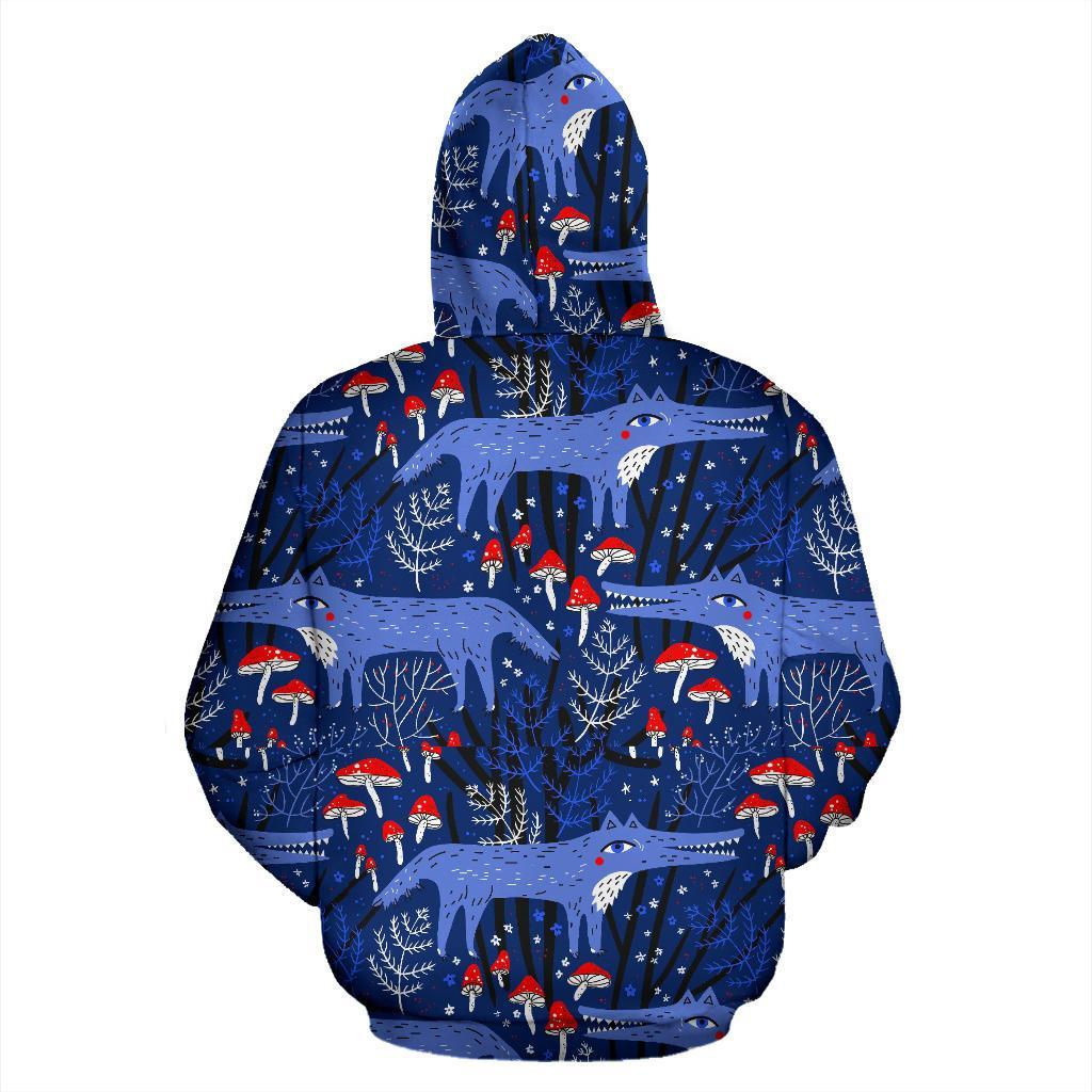 Wolf Cartoon Pattern Print Men Women Pullover Hoodie-grizzshop