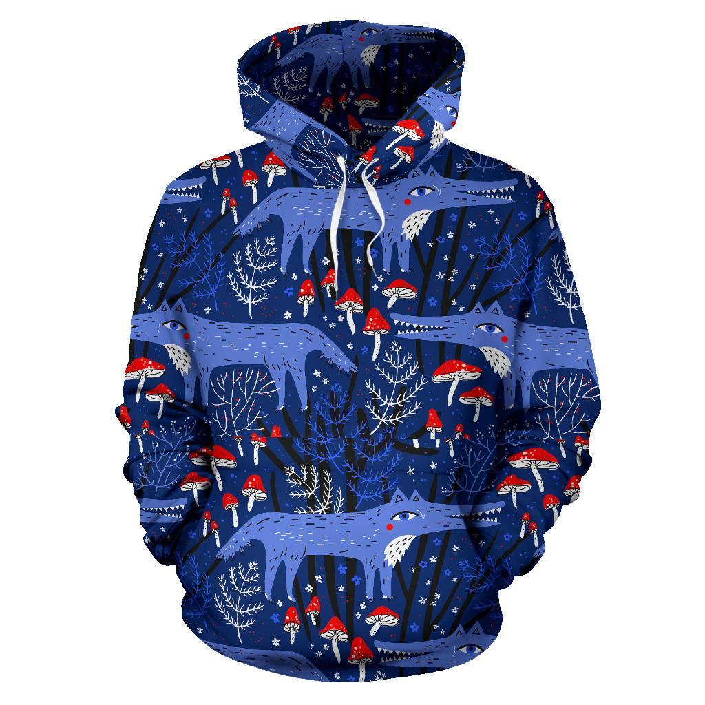 Wolf Cartoon Pattern Print Men Women Pullover Hoodie-grizzshop