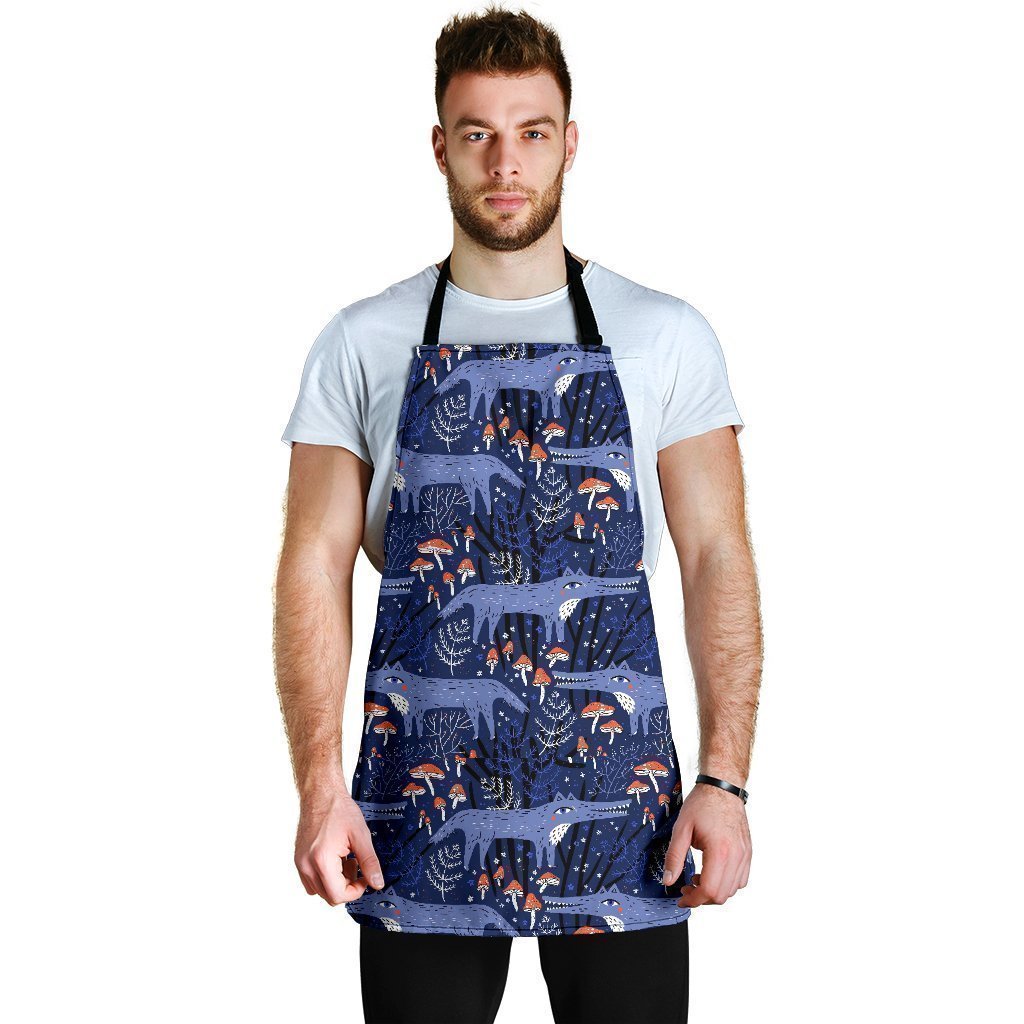 Wolf Cartoon Pattern Print Men's Apron-grizzshop