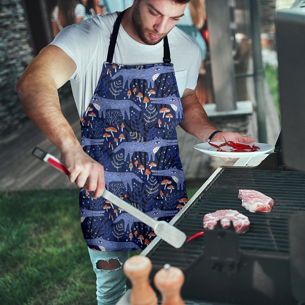 Wolf Cartoon Pattern Print Men's Apron-grizzshop