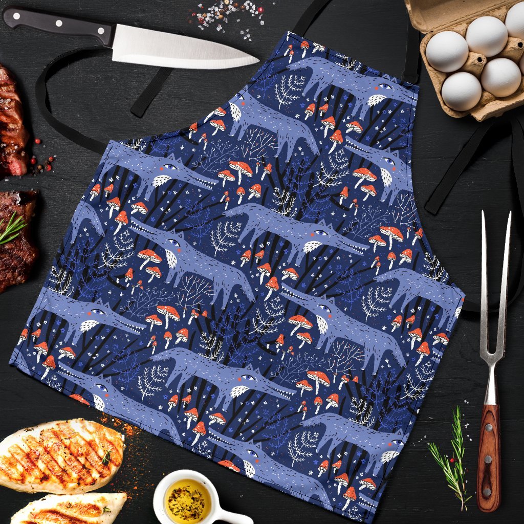 Wolf Cartoon Pattern Print Men's Apron-grizzshop