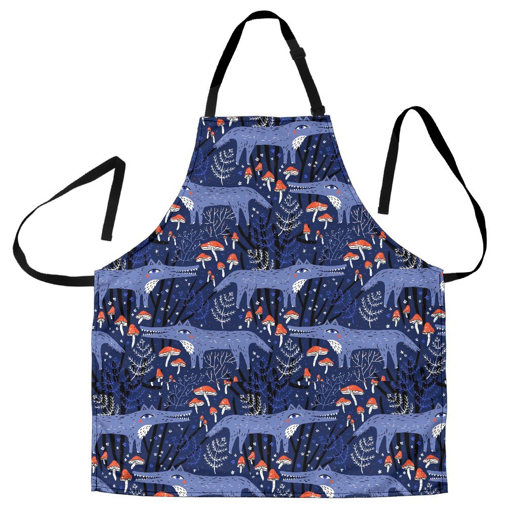 Wolf Cartoon Pattern Print Men's Apron-grizzshop