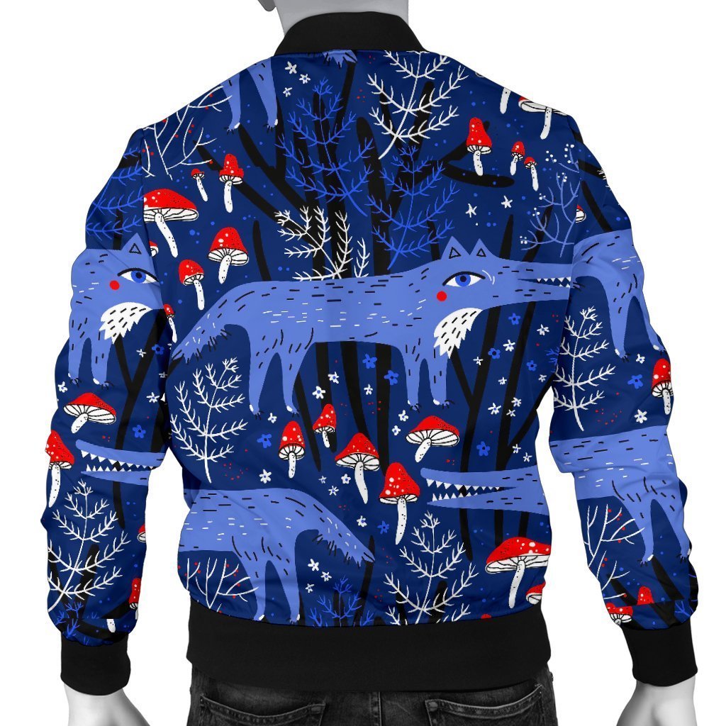 Wolf Cartoon Pattern Print Men's Bomber Jacket-grizzshop