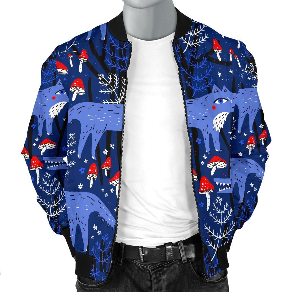 Wolf Cartoon Pattern Print Men's Bomber Jacket-grizzshop