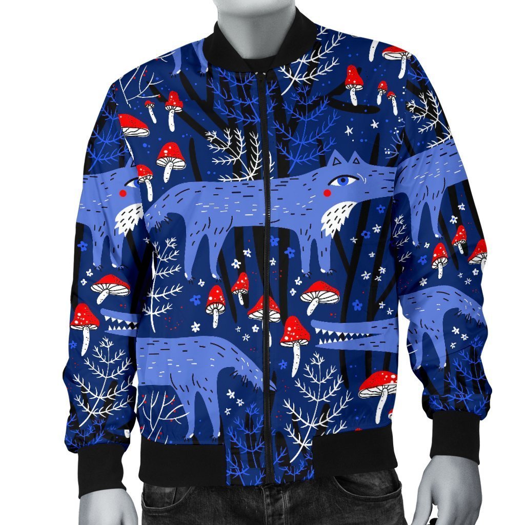 Wolf Cartoon Pattern Print Men's Bomber Jacket-grizzshop