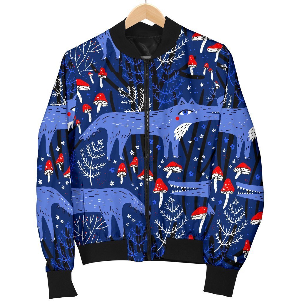 Wolf Cartoon Pattern Print Men's Bomber Jacket-grizzshop