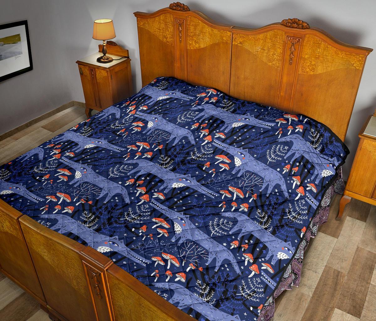 Wolf Cartoon Pattern Print Quilt-grizzshop