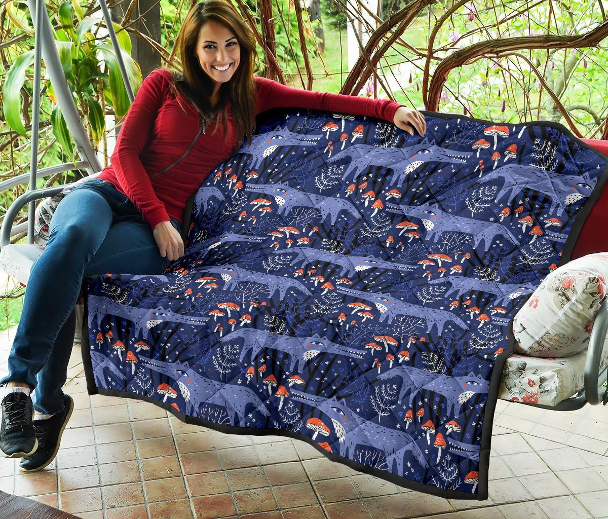 Wolf Cartoon Pattern Print Quilt-grizzshop