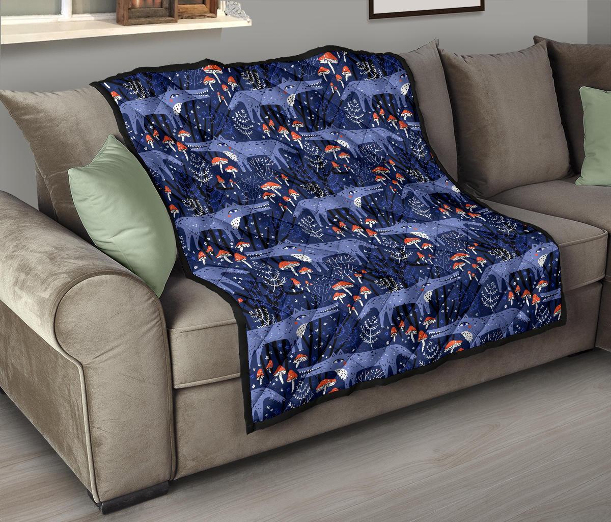 Wolf Cartoon Pattern Print Quilt-grizzshop