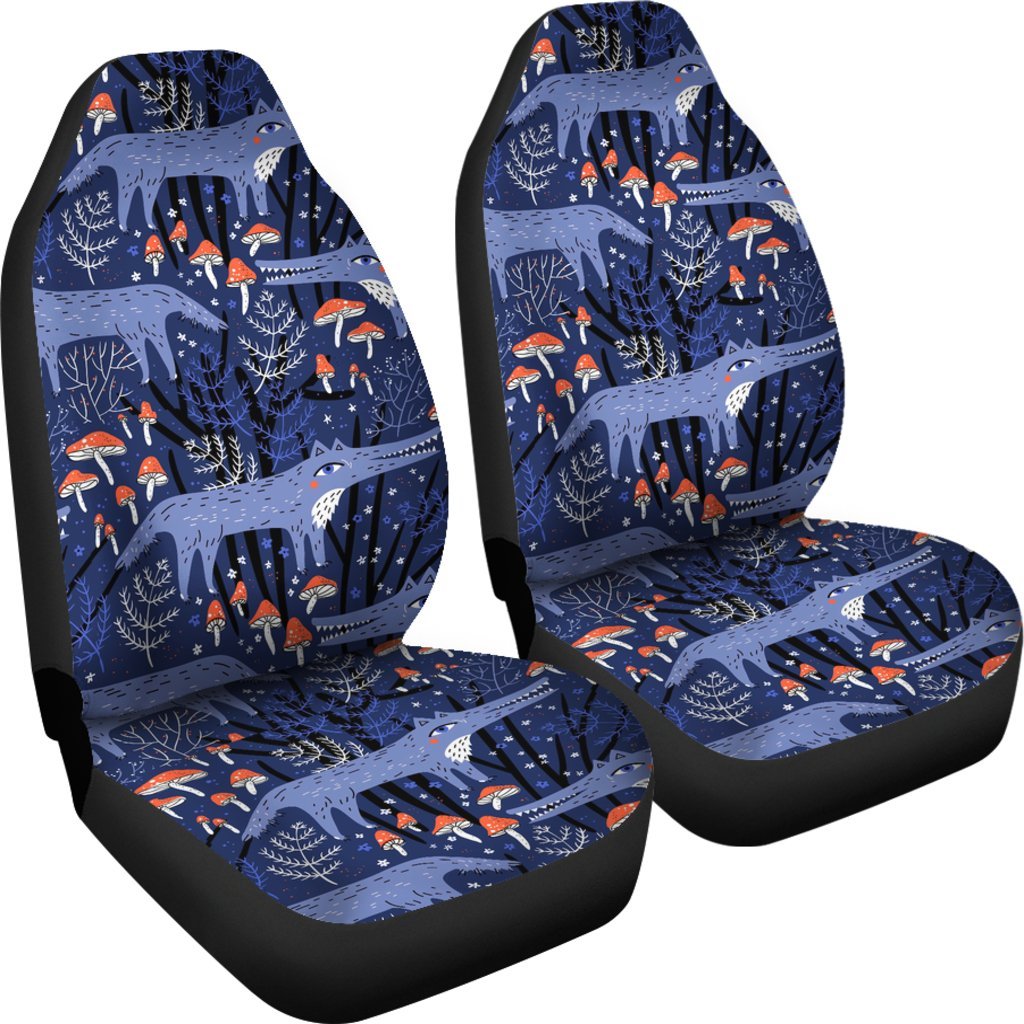 Wolf Cartoon Pattern Print Universal Fit Car Seat Covers-grizzshop