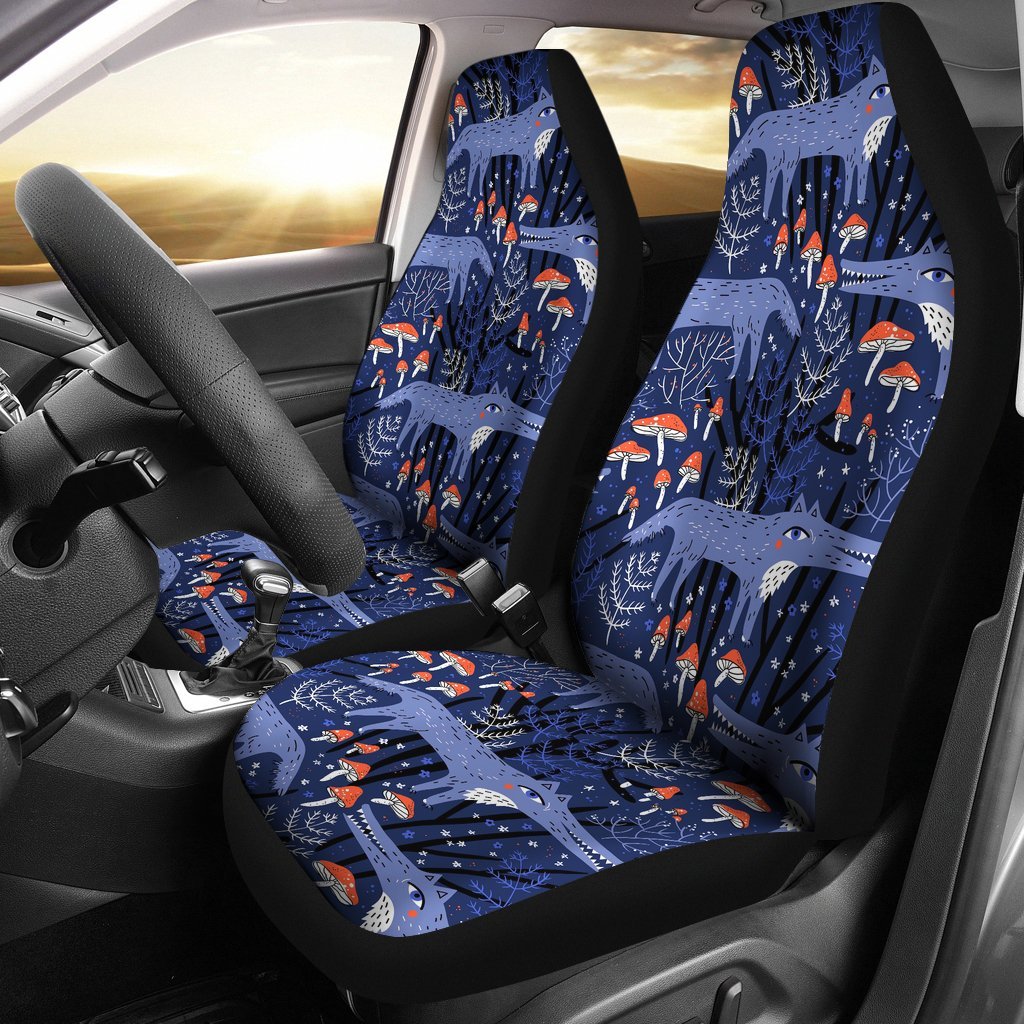 Wolf Cartoon Pattern Print Universal Fit Car Seat Covers-grizzshop