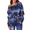 Wolf Cartoon Pattern Print Women Off Shoulder Sweatshirt-grizzshop