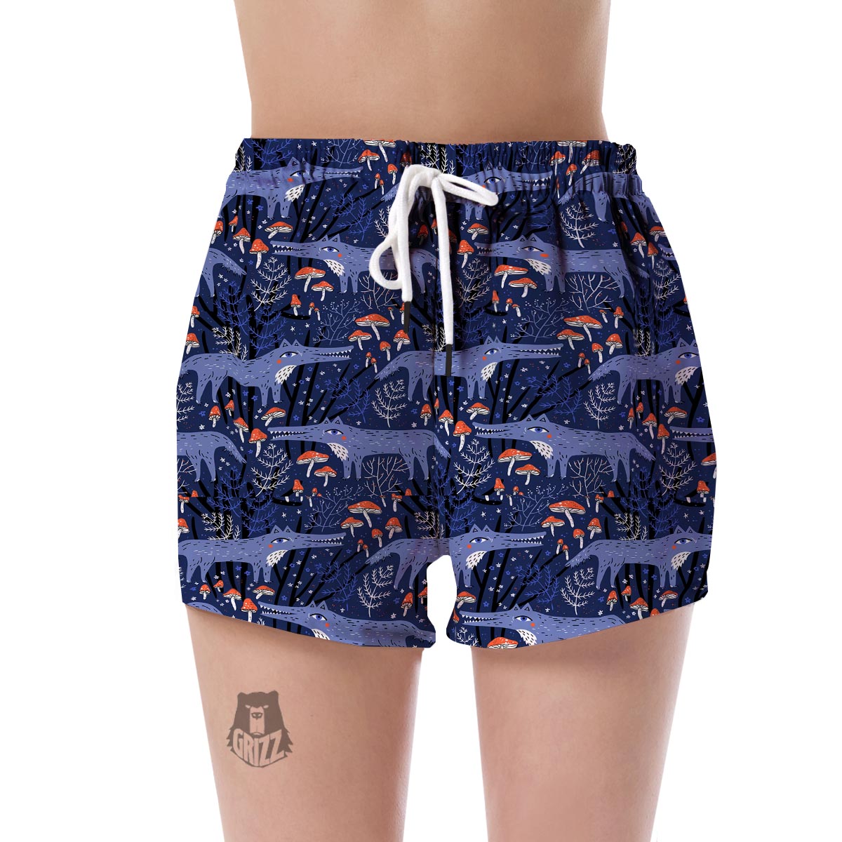 Wolf Cartoon Pattern Print Women's Shorts-grizzshop