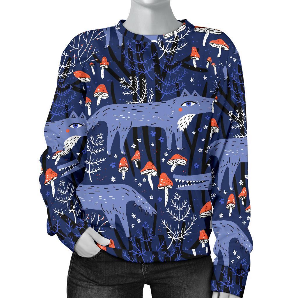 Wolf Cartoon Pattern Print Women's Sweatshirt-grizzshop