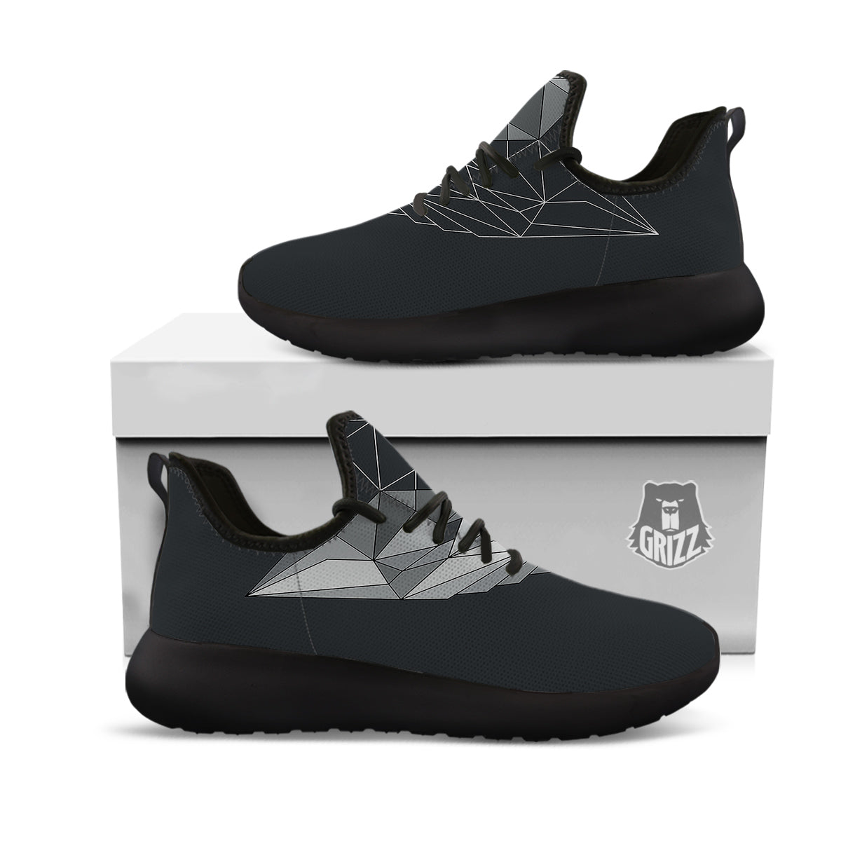 Wolf Geometric Dark Print Black Athletic Shoes-grizzshop