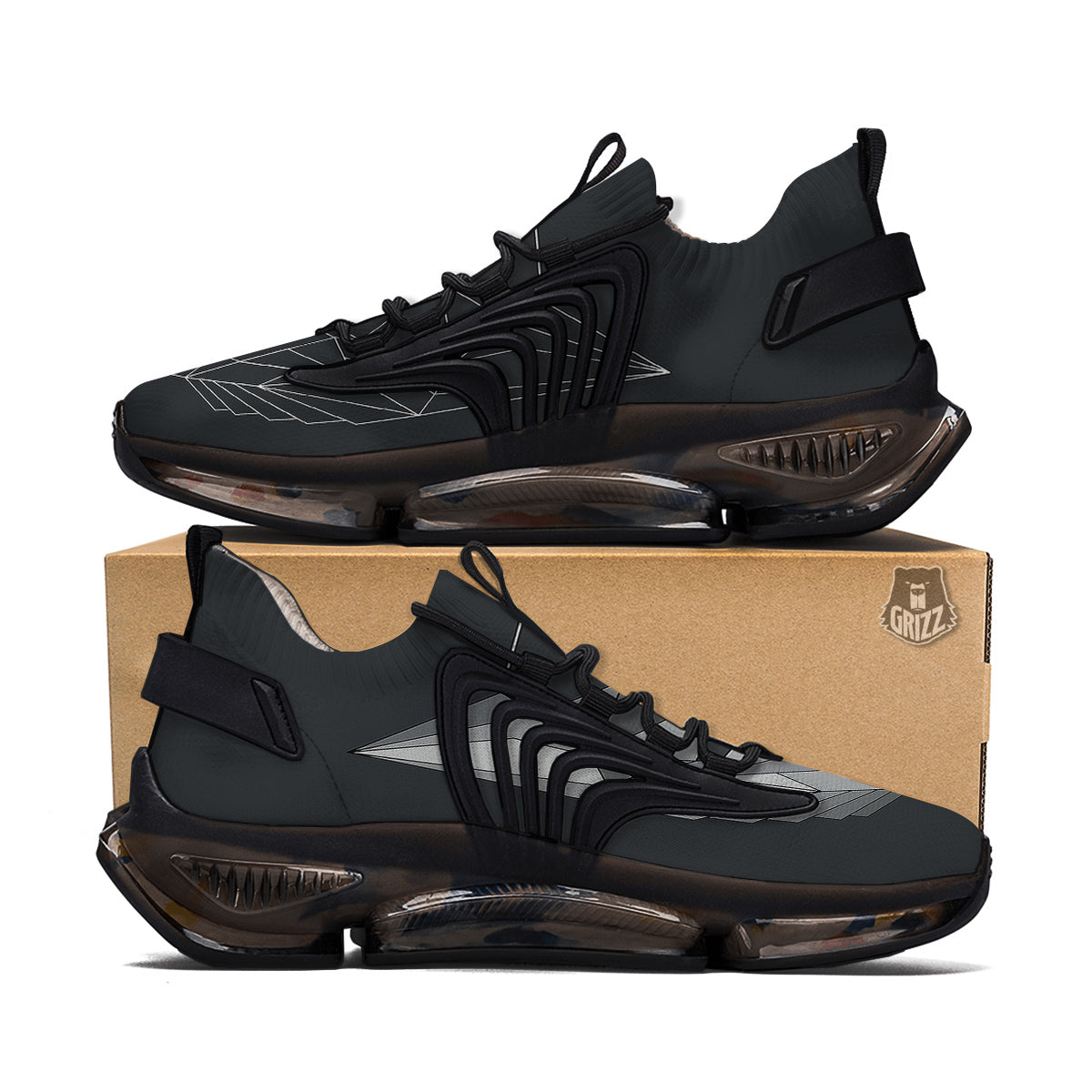 Wolf Geometric Dark Print Black Gym Shoes-grizzshop