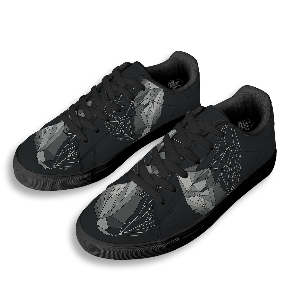 Wolf Geometric Dark Print Black Low Top Sneakers-grizzshop