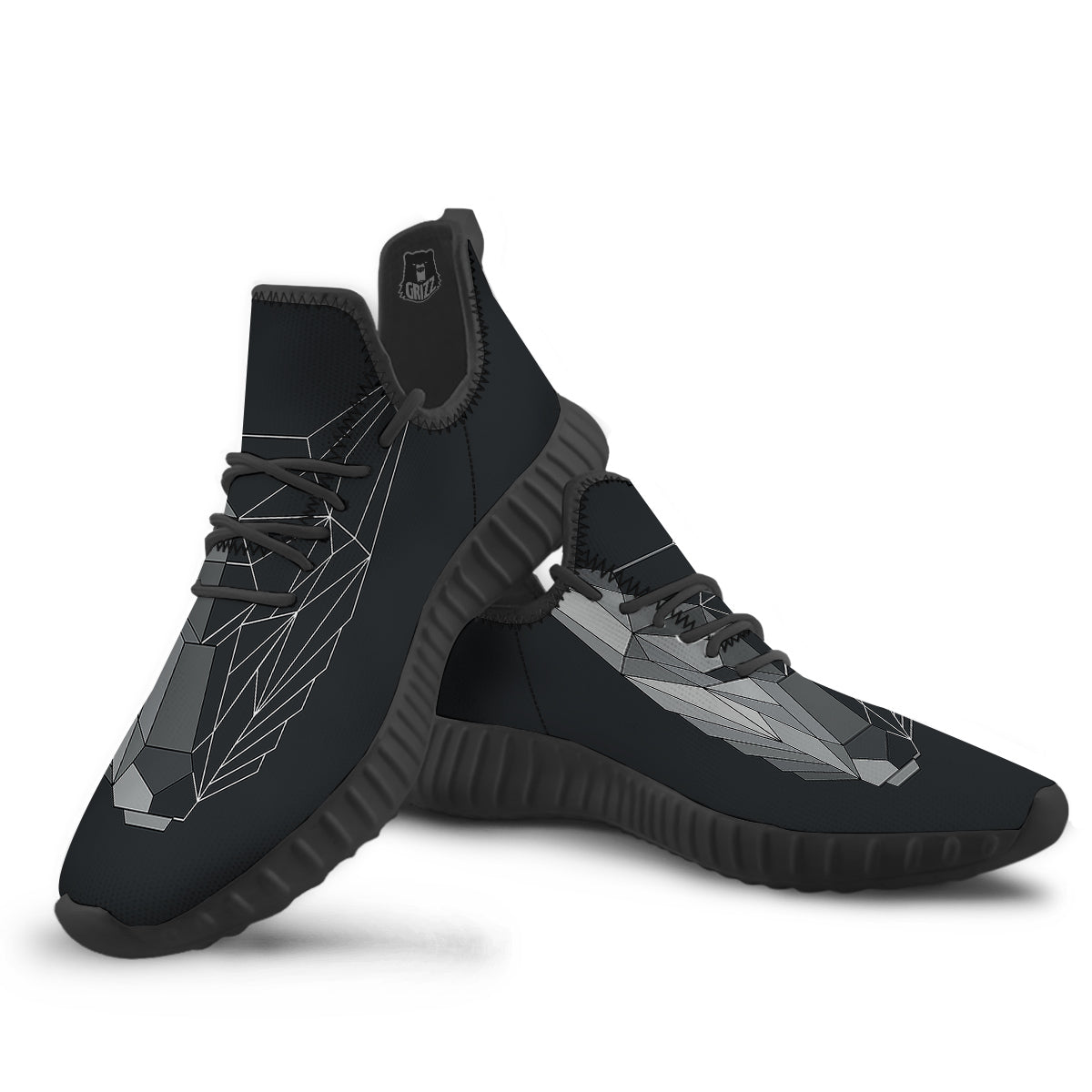 Wolf Geometric Dark Print Black Walking Shoes-grizzshop