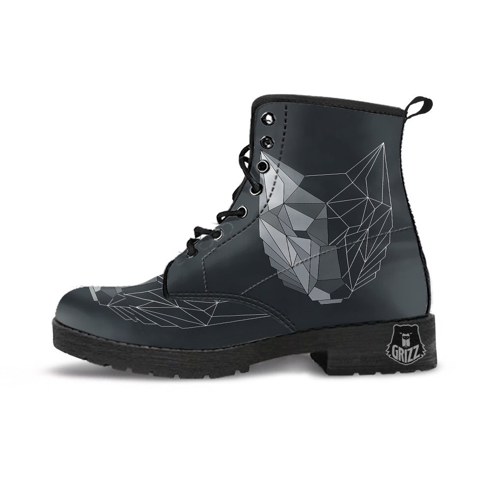 Wolf Geometric Dark Print Leather Boots-grizzshop
