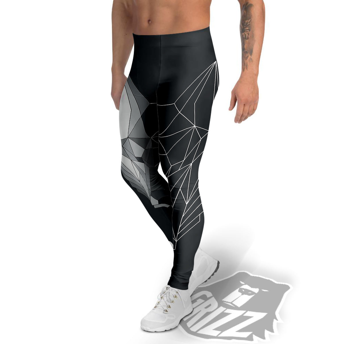 Wolf Geometric Dark Print Men's Leggings-grizzshop