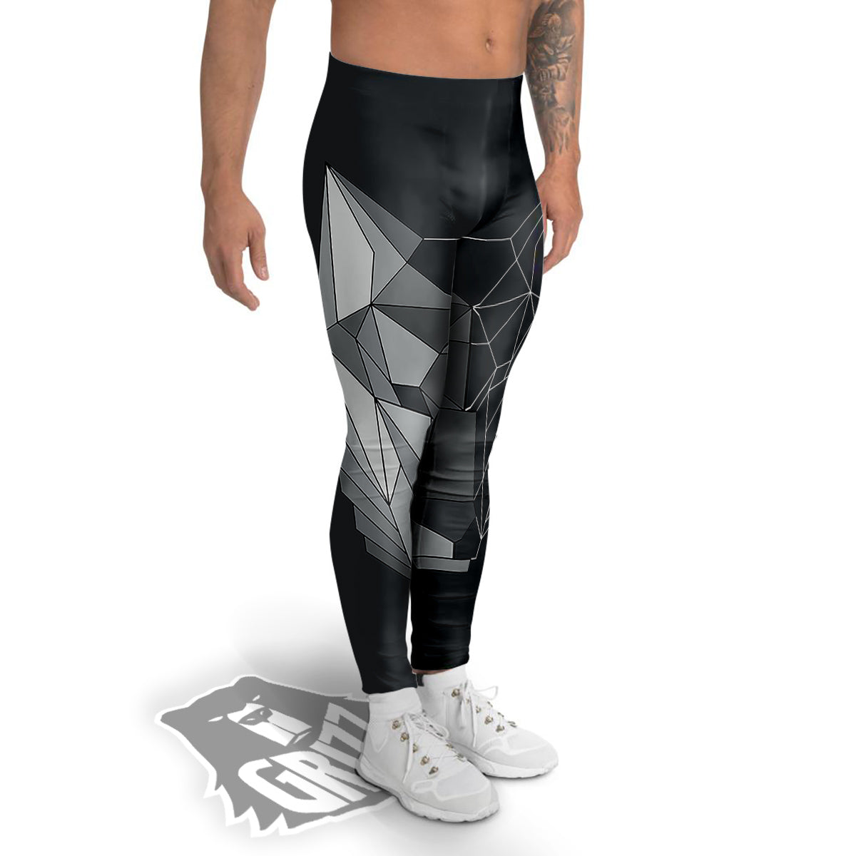 Wolf Geometric Dark Print Men's Leggings-grizzshop